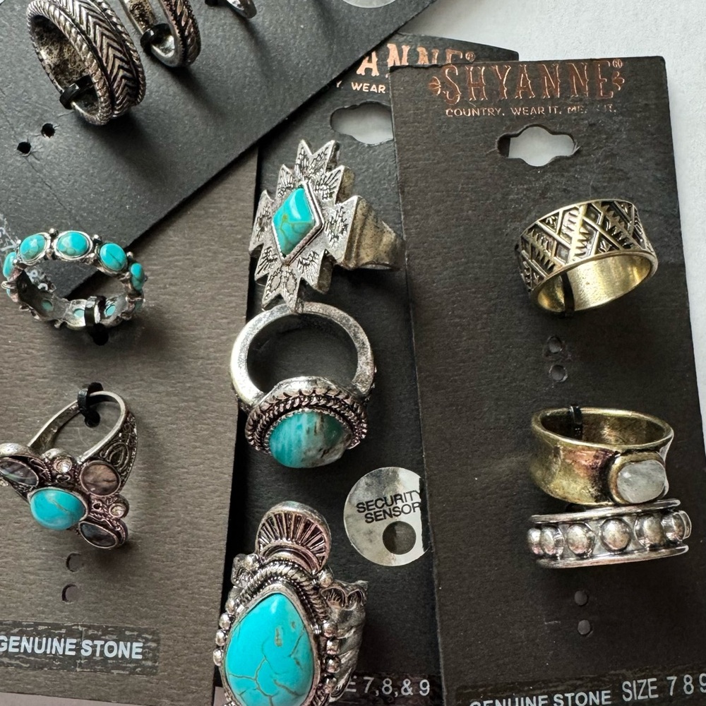 Shyanne- Silver 10 Pcs/2 Pcs. Gold Tone Turquoise Rings